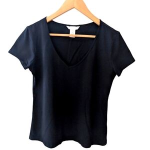 H&M Classic Black V-Neck Women's Top Casual Size L
